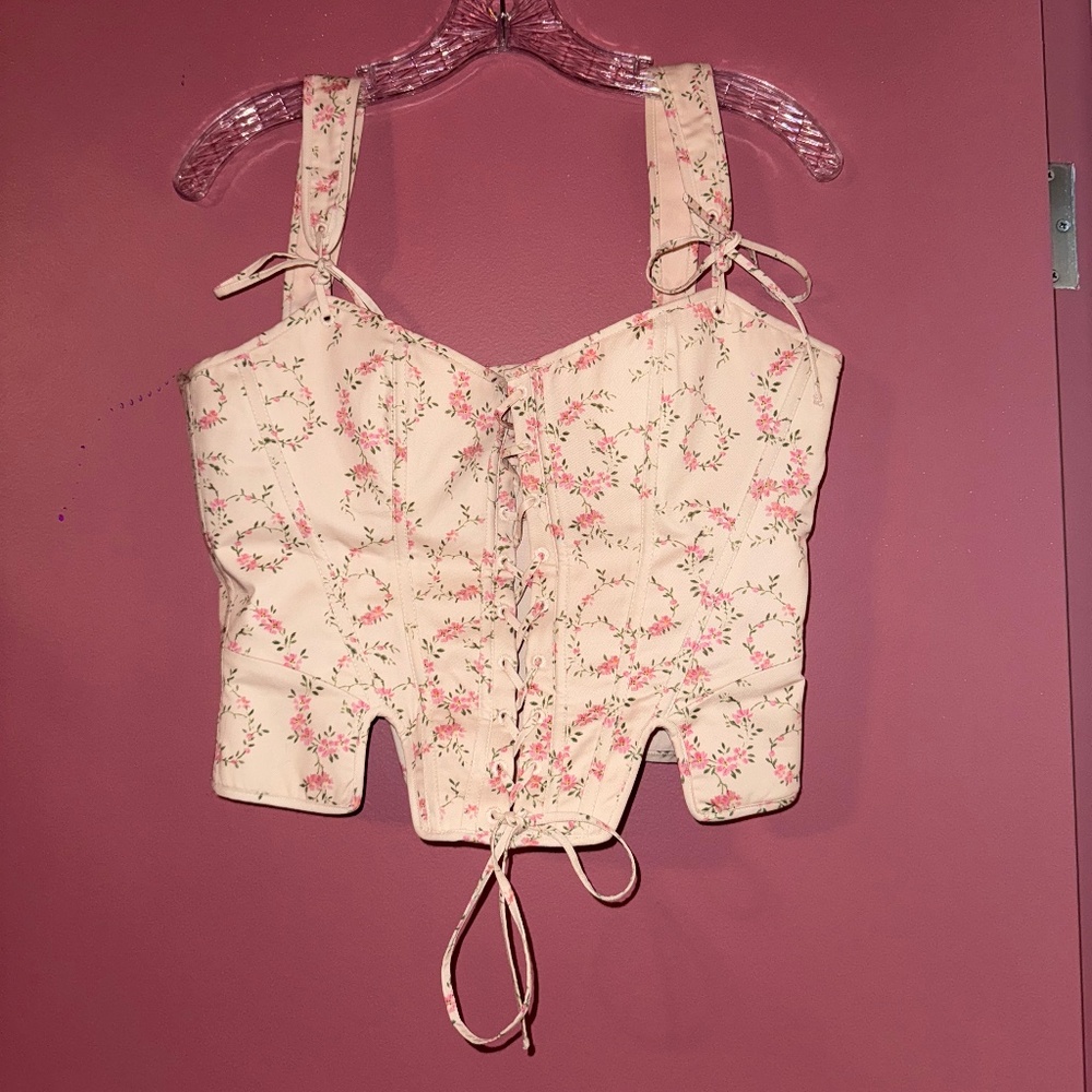 House of cb Callie corset top in cream vintage floral size medium